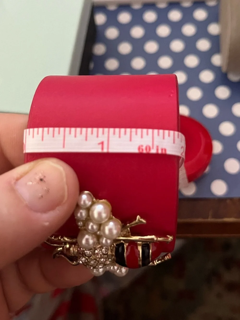NWOT Red Leather-like Bee Pearl Accent Cuff Bracelet - Picture 5 of 9
